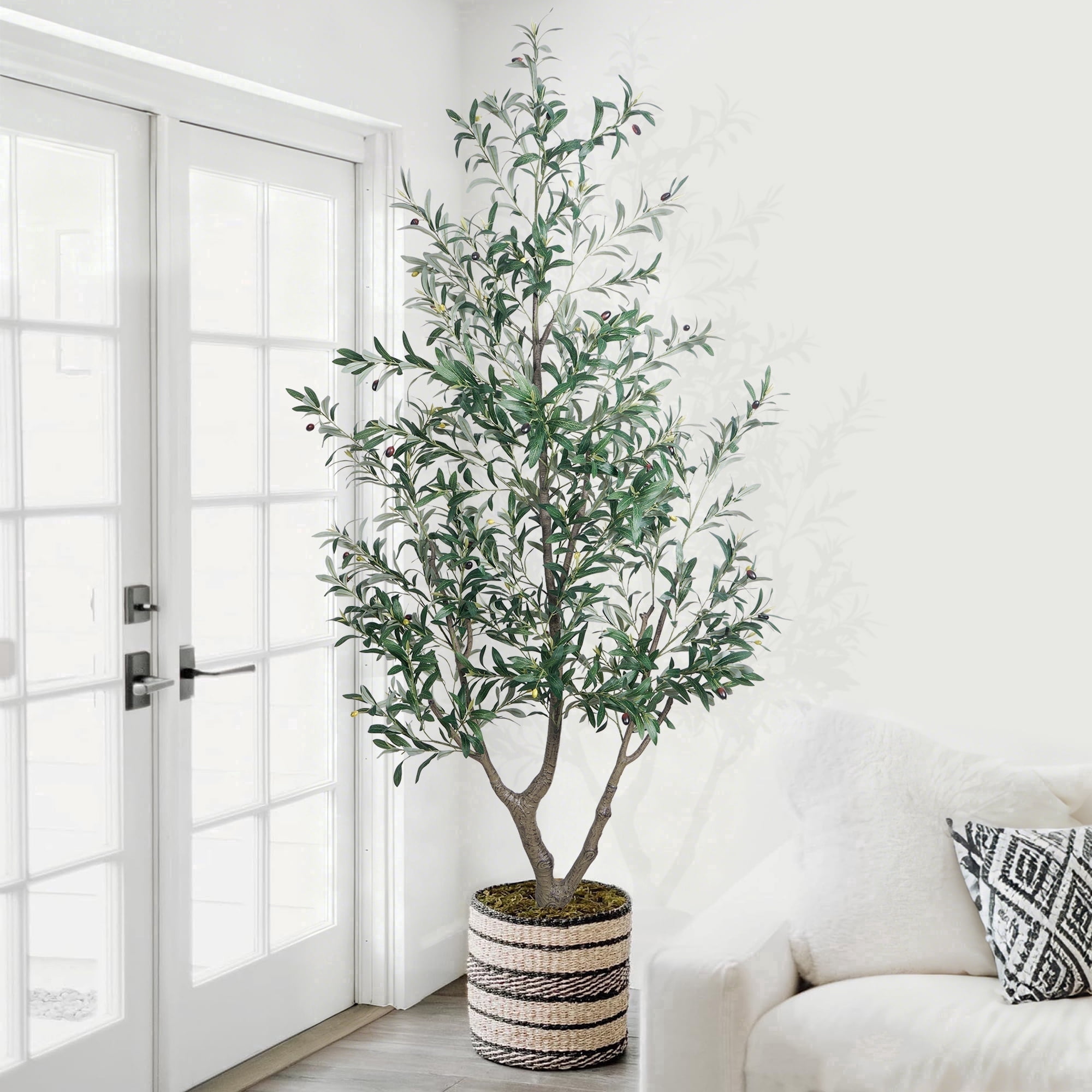 Oli & Vivi OLIVIVI Artificial Olive Tree 7FT Tall Faux Silk Plant for Home Office Decor Indoor Outdoor Fake Lifelike Potted Plant with Wood Branches 1 pack Review