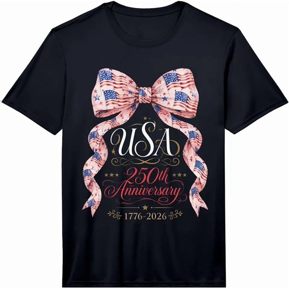 Women's Patriotic USA 250th Anniversary Bow T-Shirt