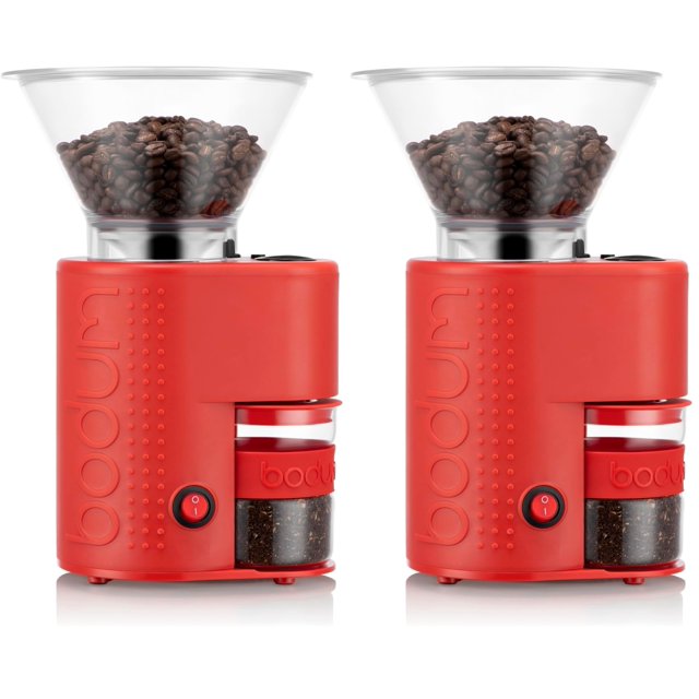 Molinillo de café Bodum Bistro Electric con fresas cónicas rojas, paquete de 2 unidades