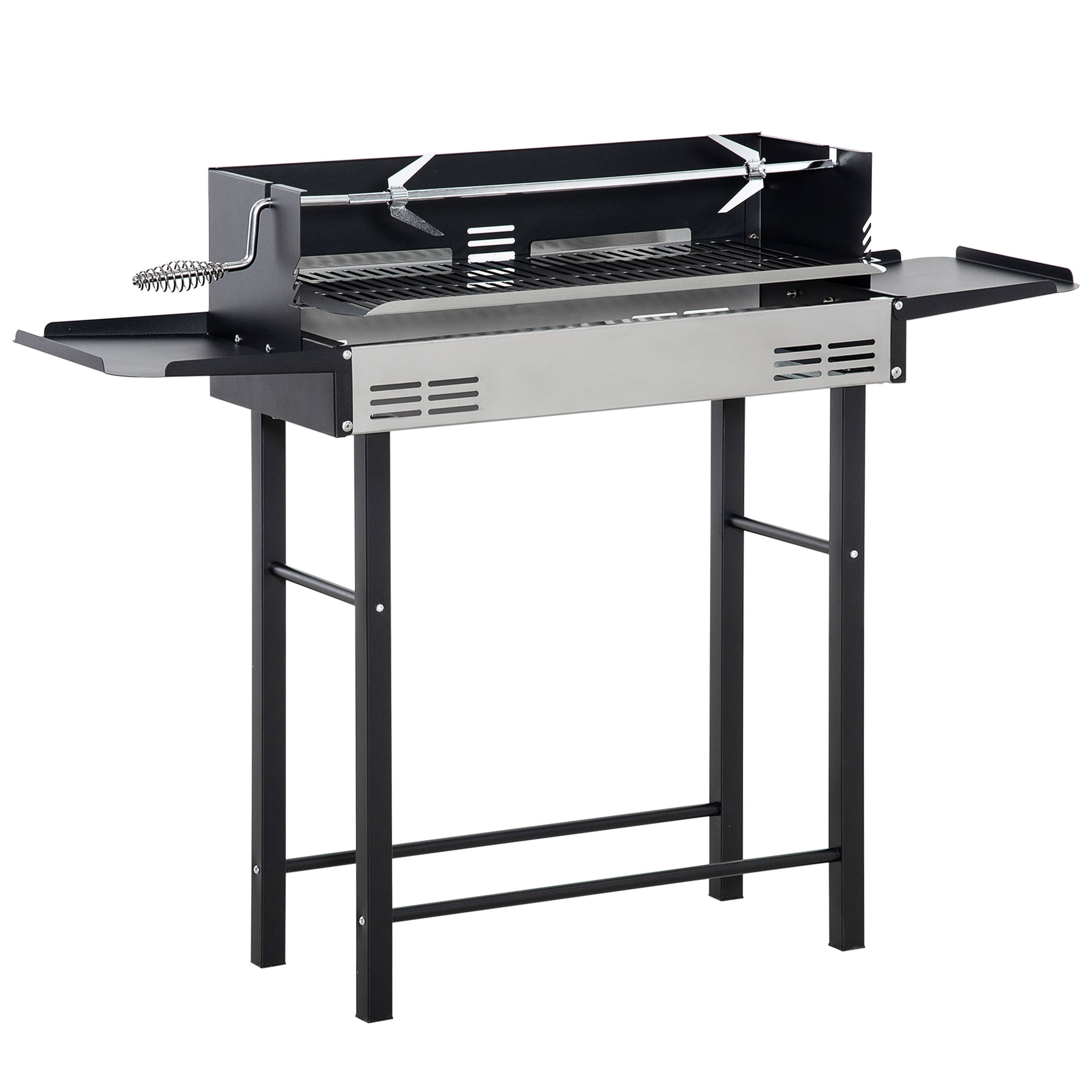 Outsunny BBQ Rotisserie Grill, Charcoal Split Roaster, Black