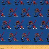 Homewish Ice Hockey Helmet Fabric by the Yard 1 Yard for Teens, Cartoon Sports Print Room Decor Fabric by the Yard, Dodger Blue Sewing Fabric, Lightweight Room Decor