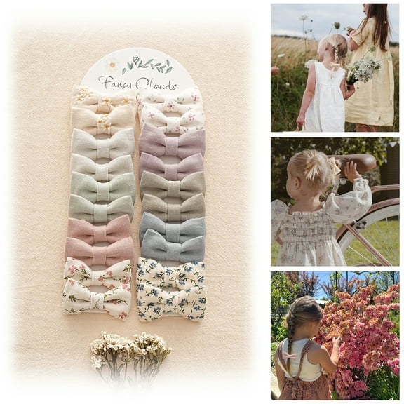 Baby Toddler Little Girls Hair Ties with 2" Linen Bows, 20 pcs No Damage Elastic Nylon Ponytail Holders Scrunchies for girls, Small Hair Accessories for Kids Thick or Thin Hair