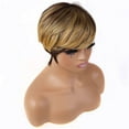 thumbnail image 3 of Short Highlight Bob Wig Human Hair Ombre Pixie Cut wigs for Black Women Human Hair Wigs Short Layered None Lace Front Wigs Full Machine Made Wig Glueless Wig Brown with Blonde, 3 of 5