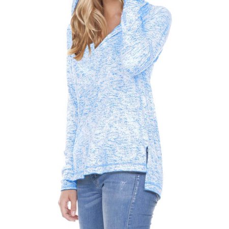 - Kavio! Women Static Jersey Print Raglan Long Sleeve High Low Hoodie Azure L
