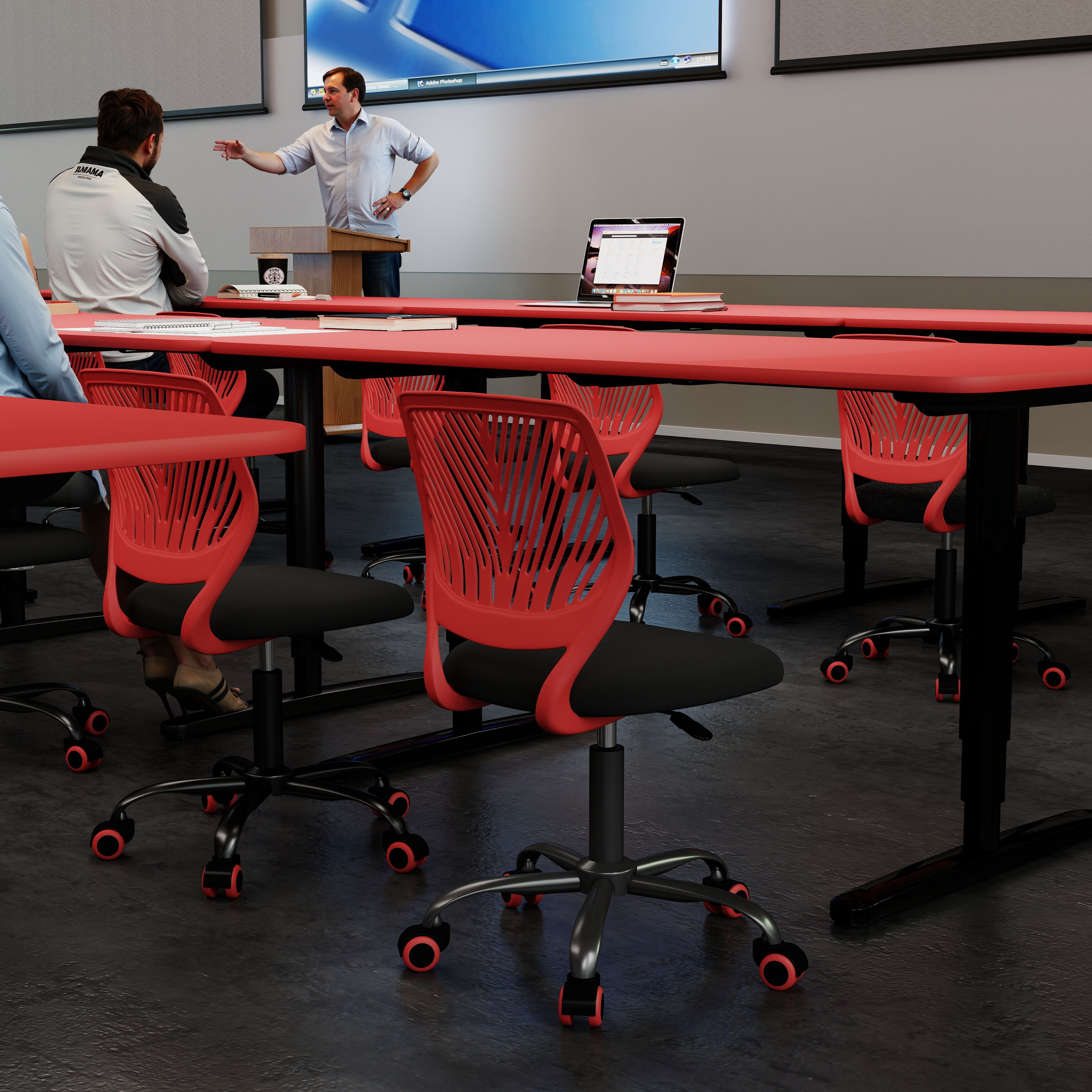 Homy Casa School Student Desk Chair Set of 2, Ergonomic Classroom Task Chairs, Red & Black