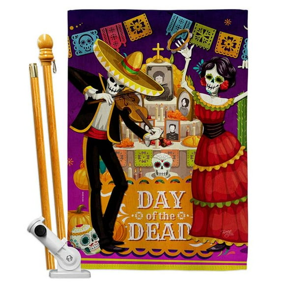 Breeze Decor HS120260-P3 La Baile de Los Muertos Falltime Day of Diad 28 x 40 in. Double-Sided Decorative Vertical House Flag Set for Decoration Banner Garden Yard Gift