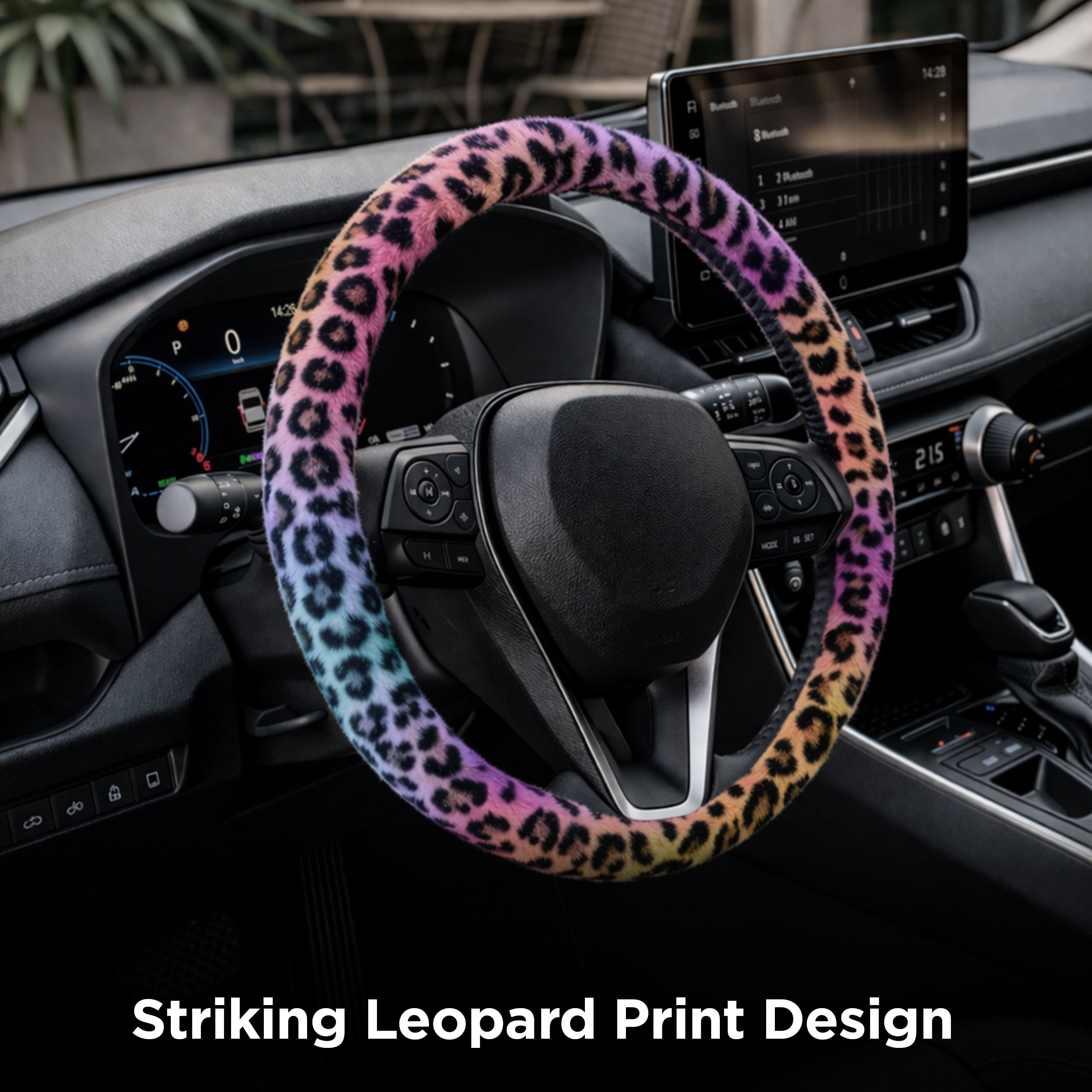 Auto Drive Leopard Print Steering Wheel Cover for Cars, Trucks, and SUVs, Multicolor
