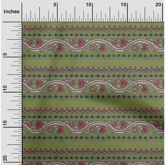 oneOone Cotton Poplin Fabric Leaves & Floral Block Print Fabric BTY 56 Inch Wide