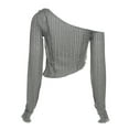 thumbnail image 7 of KOMOO Women Mesh Sheer Tops Long Sleeve See Through T-Shirt Fashion Oblique Shoulder Irregular Crop Tops Clubwear, 7 of 7
