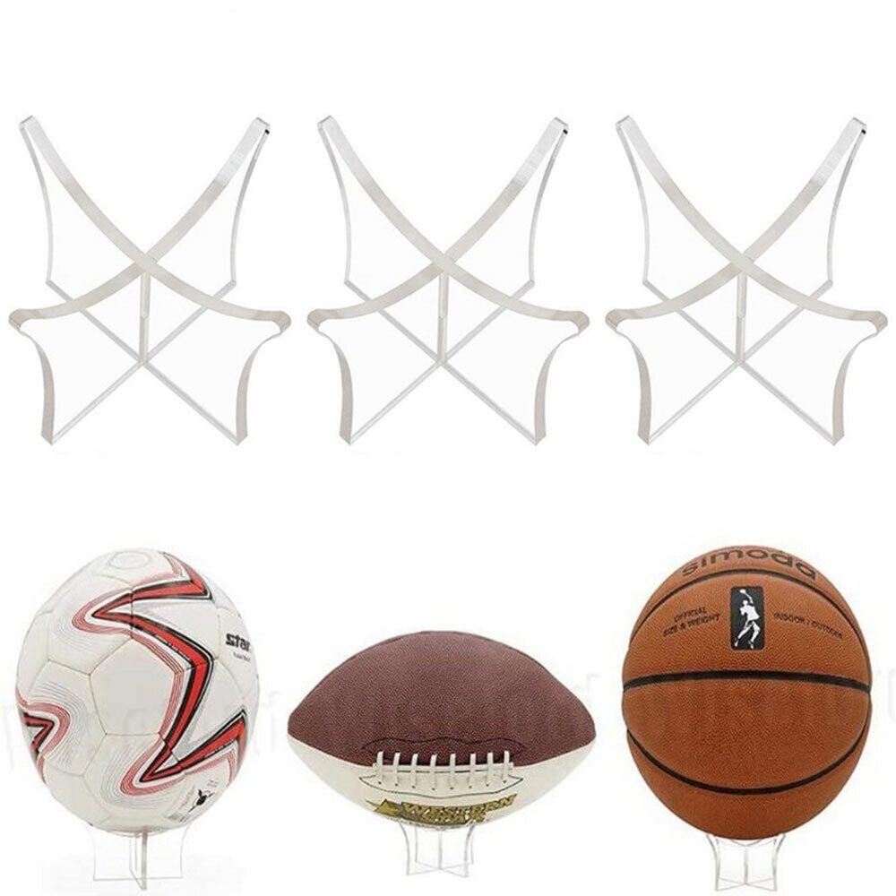 3PC Clear Acrylic Ball Display Stand Basketball Football Rugby Soccer