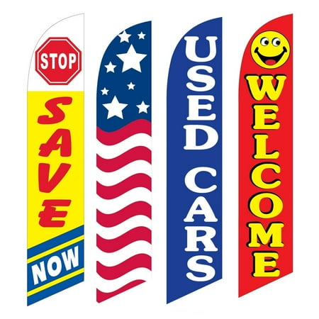 4 Advertising Swooper Flags Stop Save Now USA Used Cars Welcome
