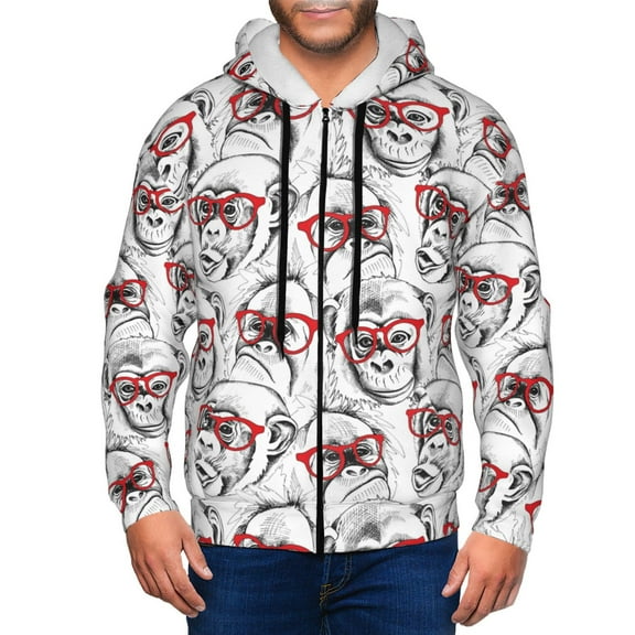 Vsdgher Monkey Mens Hoodies Zip Hoodie, Hoodies for Men, Zip-up Hooded Sweatshirt-Small
