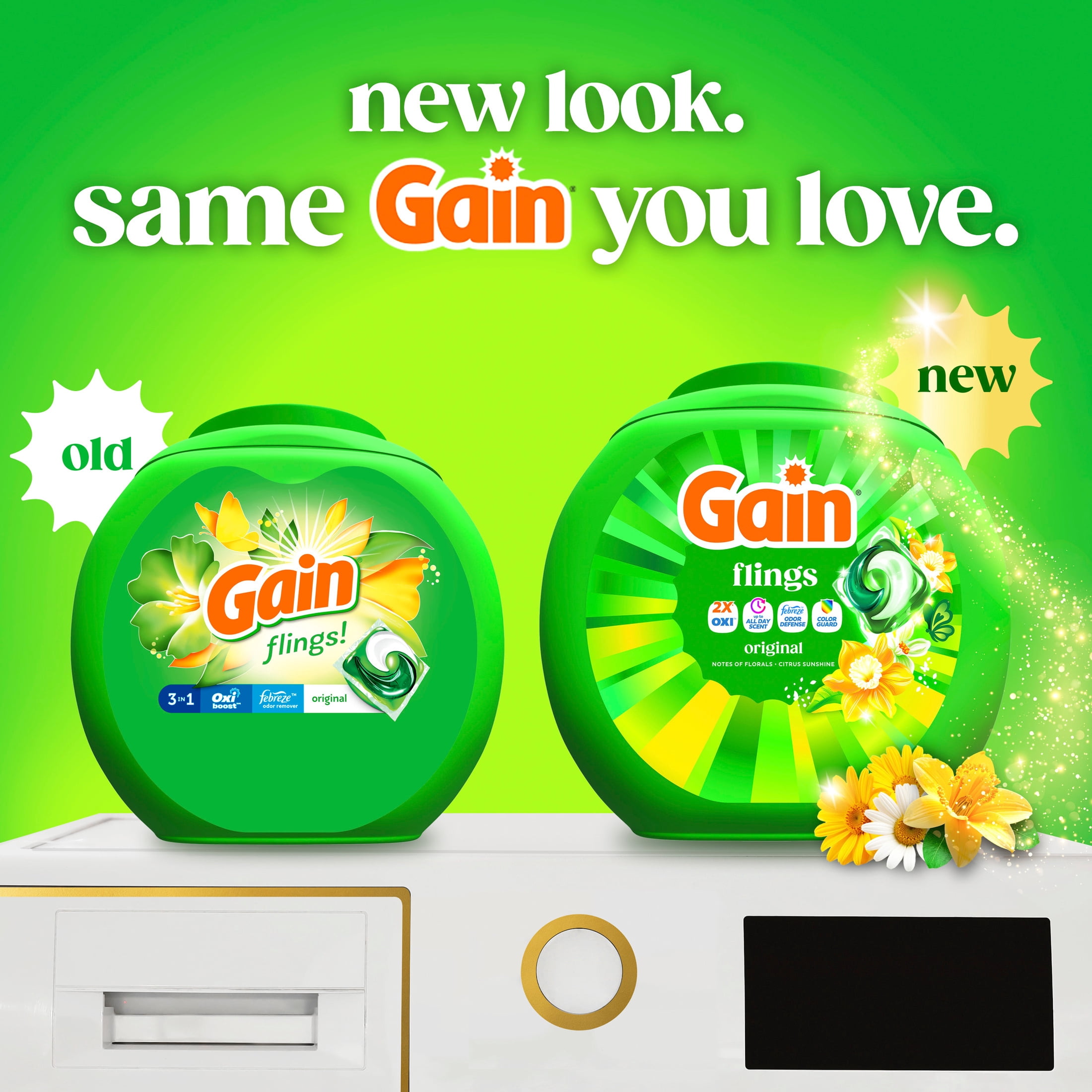 Gain Flings Laundry Detergent Soap Pacs, 3-in-1 Oxi Boost and Febreze, Original Scent, 76 Count