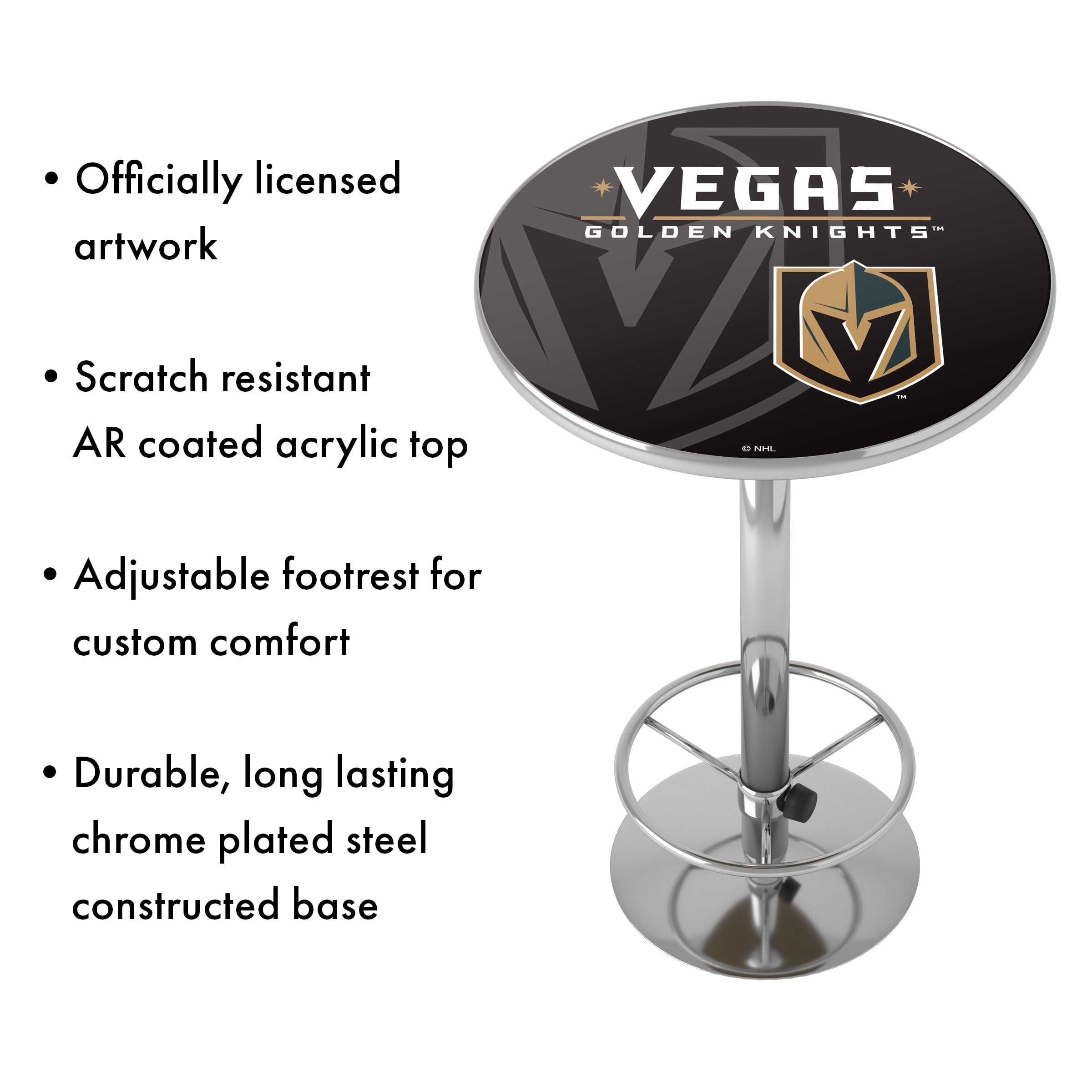 Vegas Golden Knights Watermark Bar Table with Adjustable Footrest and Acrylic Top