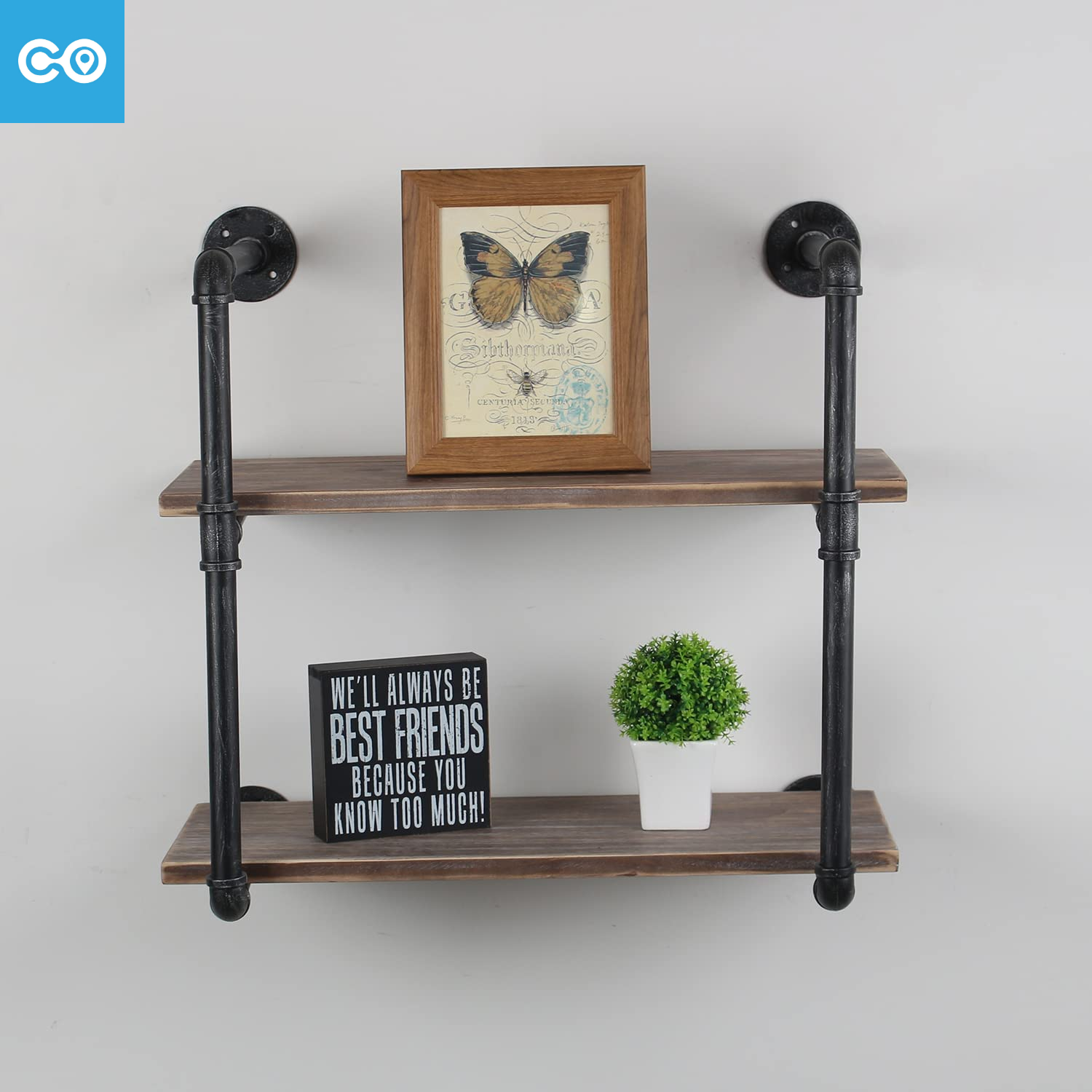 Industrial Pipe Shelving Wall Mounted 24in Rustic Metal Floating