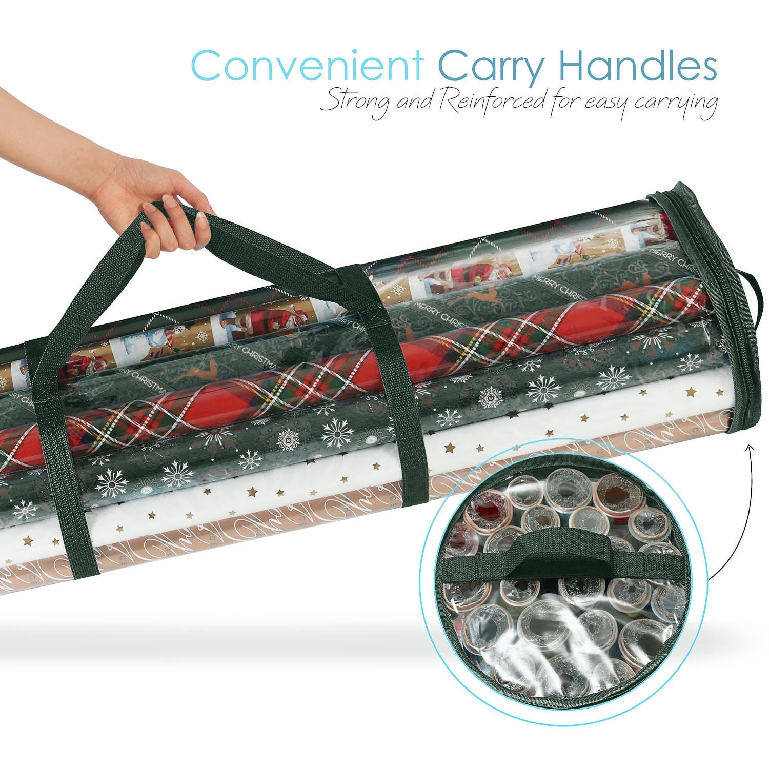Lammaloe Holiday Christmas Wrapping Paper Storage Bag Fits 14-20 Rolls Upto 40 inches Long, Green
