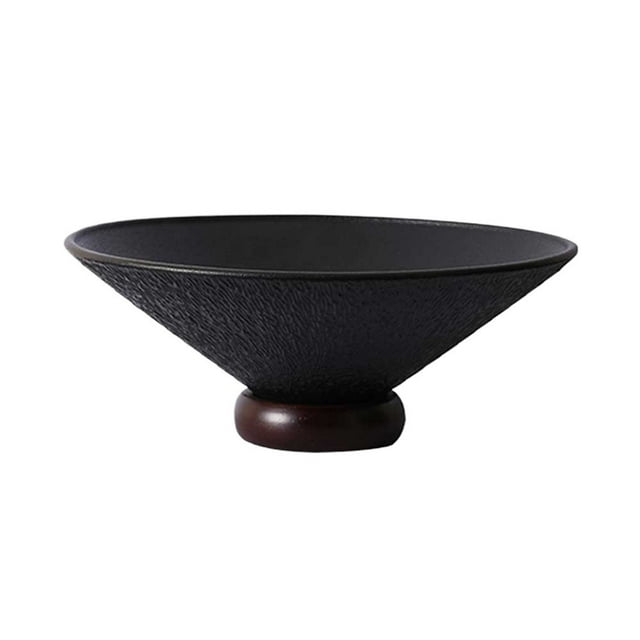 Frutero moderno de cerámica ligera con base madera maciza, redondo y gran capacidad, ideal for frutas, verduras, frutos secos, pan dulces