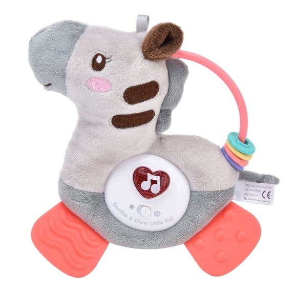 Baby Sensory Toy, Infant Soft Horse Plush Doll Musical Toy with Rattle Squeaker Pull Ring Toddler Stuffed Animal Toy Educational Interaction Toy for Gift[Grey]