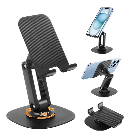 360° Adjustable Phone Stand Adjustable Cell Phone Holder for Desk Rotating Mobile Stand Hands-Free Viewing Compatible with iPhone & Android Ideal for Home Office and Video Calls