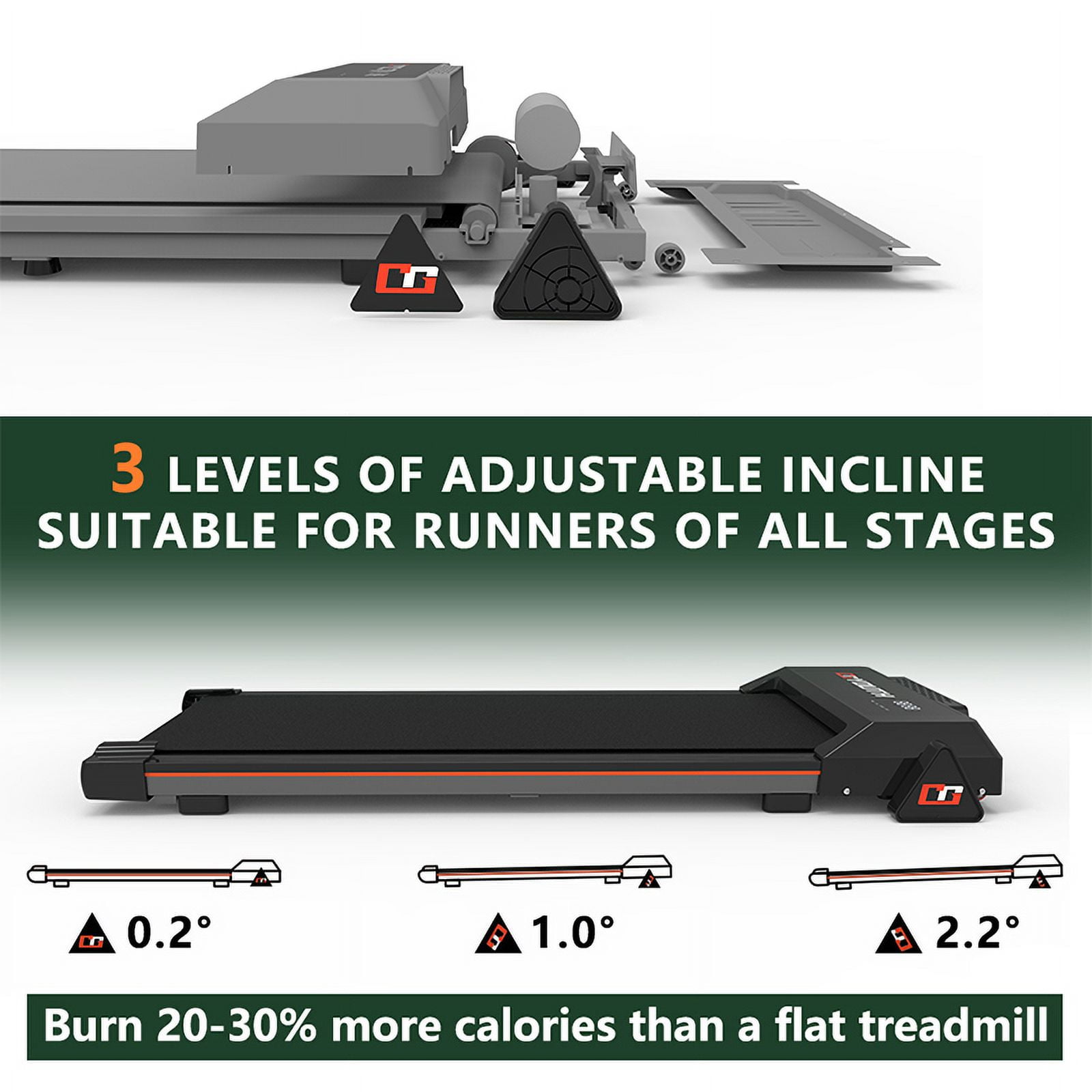 GOYOUTH Portable 3 Level Incline Treadmill Compact Walking Pad 12 HIIT Programs 265 lbs Walmart