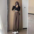 Pantalones de pierna ancha holgados de cintura alta informales para mujer primavera otoño nueva mujer hasta el suelo trajes blancos pantalones largos de mujer Tan Jianjun unisex