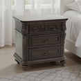 thumbnail image 4 of 30 Inches 3 Drawer Engraved Wooden Nightstand, Brown, 4 of 7