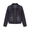 thumbnail image 4 of SONXAHE Womens Lapel Zip Up Lightweight Jacket Long Sleeve Pocket Casual Outerwear Coat, 4 of 5