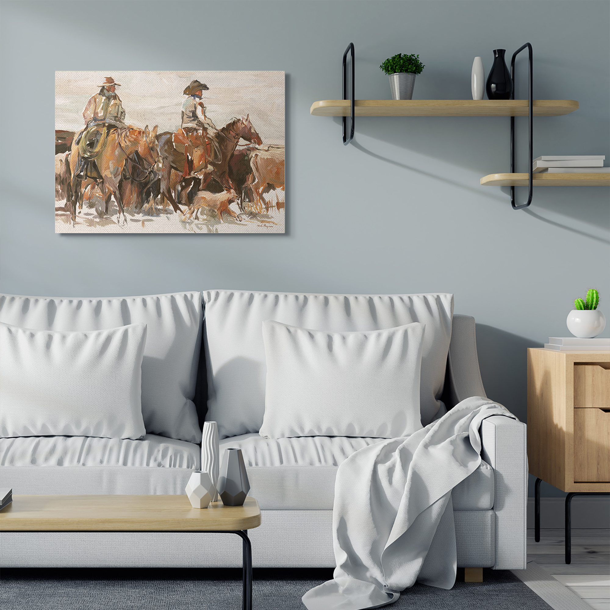 Stupell Home Décor Cowboys and Horses Farm Western Painting Canvas Wall Art by Marilyn Hageman