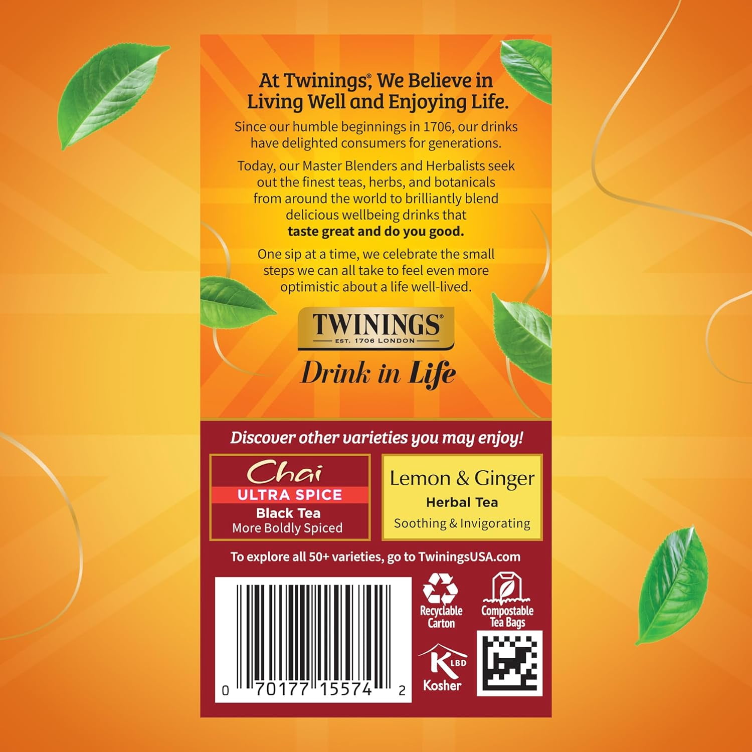 Twinings Chai Tea, Caffeinated Black Tea Naturally Flavored with Aromatic Spices and Ginger, Tea Bags Individually Wrapped, 20 Count Ea (Pack of 6)
