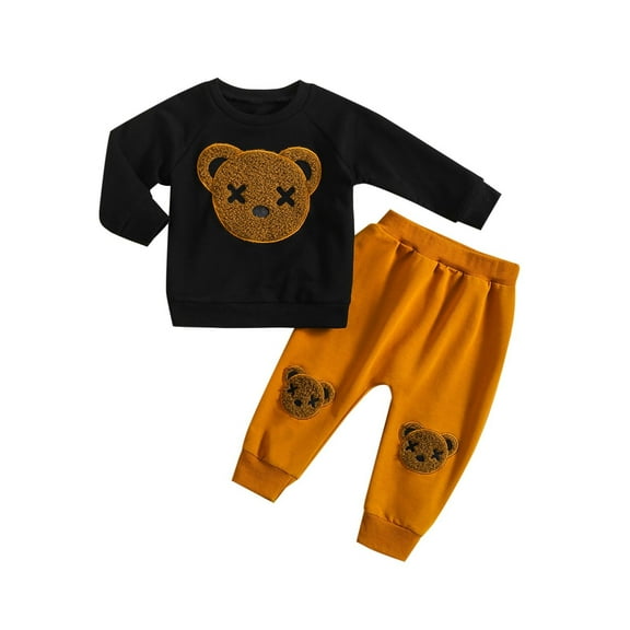 Jamicy Long Sleeve Tops with Pants Set for Kids Toddler Boy Clothes Fall Outfits Baby Pullover Pants Sets Kids Winter 2pcs Sweatsuit