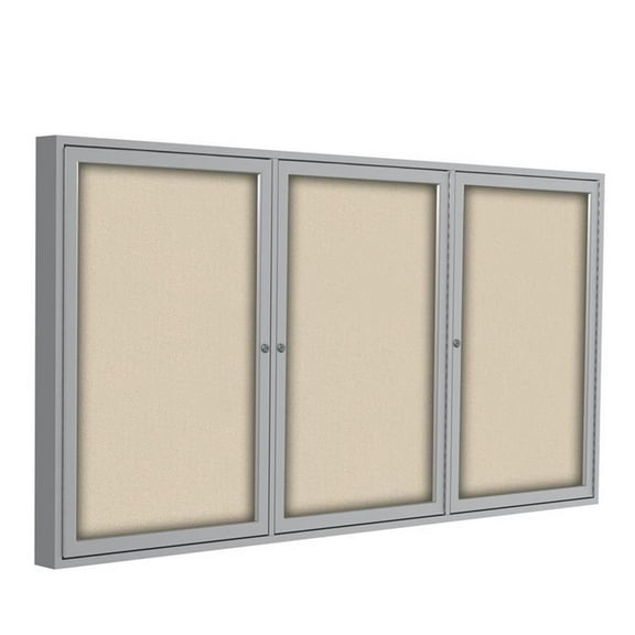 Ghent's Fabric 48" x 96" 3 Door Enclosed Bulletin Board in Beige