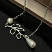 Pearl Droplet Thread Necklace 14K White or Yellow Gold plated for Woman White Pearl