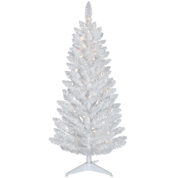 Mayhihi White 4ft Prelit Artificial Christmas Pine with 50 Warm White Lights for Tabletops, Shops and Holiday Indoor Decor