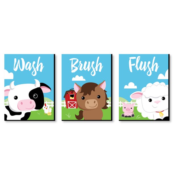 Farm Animals Barnyard Kids Bathroom Rules Wall Art 7 5 X 10 Set Of 3 Signs Wash Brush Flush Walmart Com Walmart Com