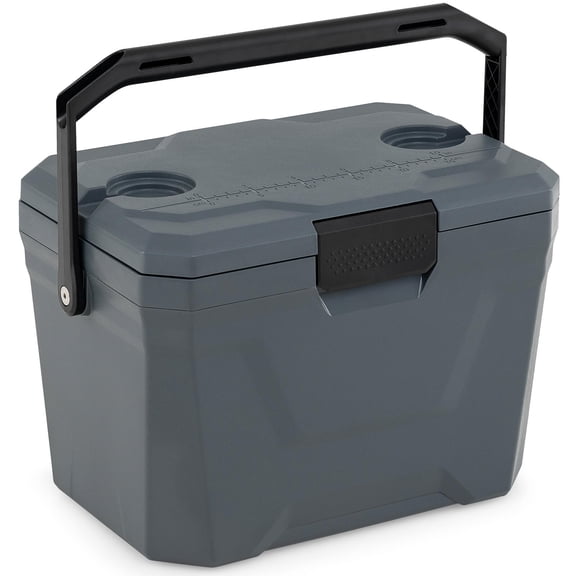 Costway 21 QT Insulated Portable Cooler, Hard Shell Ice Chest with 2 Cup Holders Gray