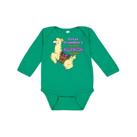 

Inktastic Cute Jumping Alpaca-Great Grandma s You Say ALPACA my bags! Gift Baby Boy or Baby Girl Long Sleeve Bodysuit