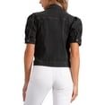 thumbnail image 3 of Chaqueta de mezclilla para mujer INSPIRE CHIC, de manga corta con volantes, con cuello de solapa, chaqueta de jeans negra, talla M, 3 of 6