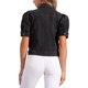 thumbnail image 3 of Chaqueta de mezclilla para mujer INSPIRE CHIC, de manga corta con volantes, con cuello de solapa, chaqueta de jeans negra, talla M, 3 of 6