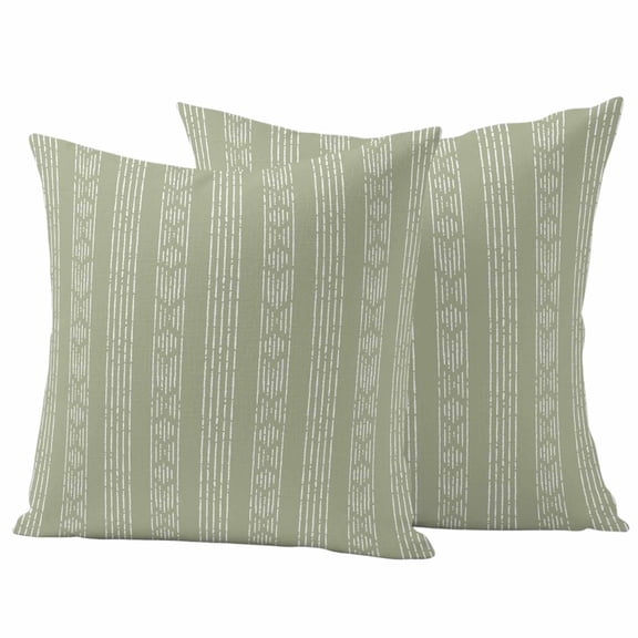 2 Pack Outdoor Waterproof Throw Pillow Covers,Boho White Stripe on Sage Green Decorative Square Patio Pillowcases for Chair Couch Sofa 16x16in
