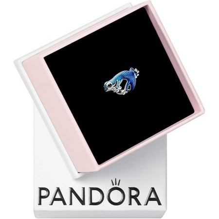 Metallic Blue Gecko Charm - Compatible with Moments Jewelry - Stunning Gift for Women - Sterling Silver & Enamel with Crystal - With Gift Box