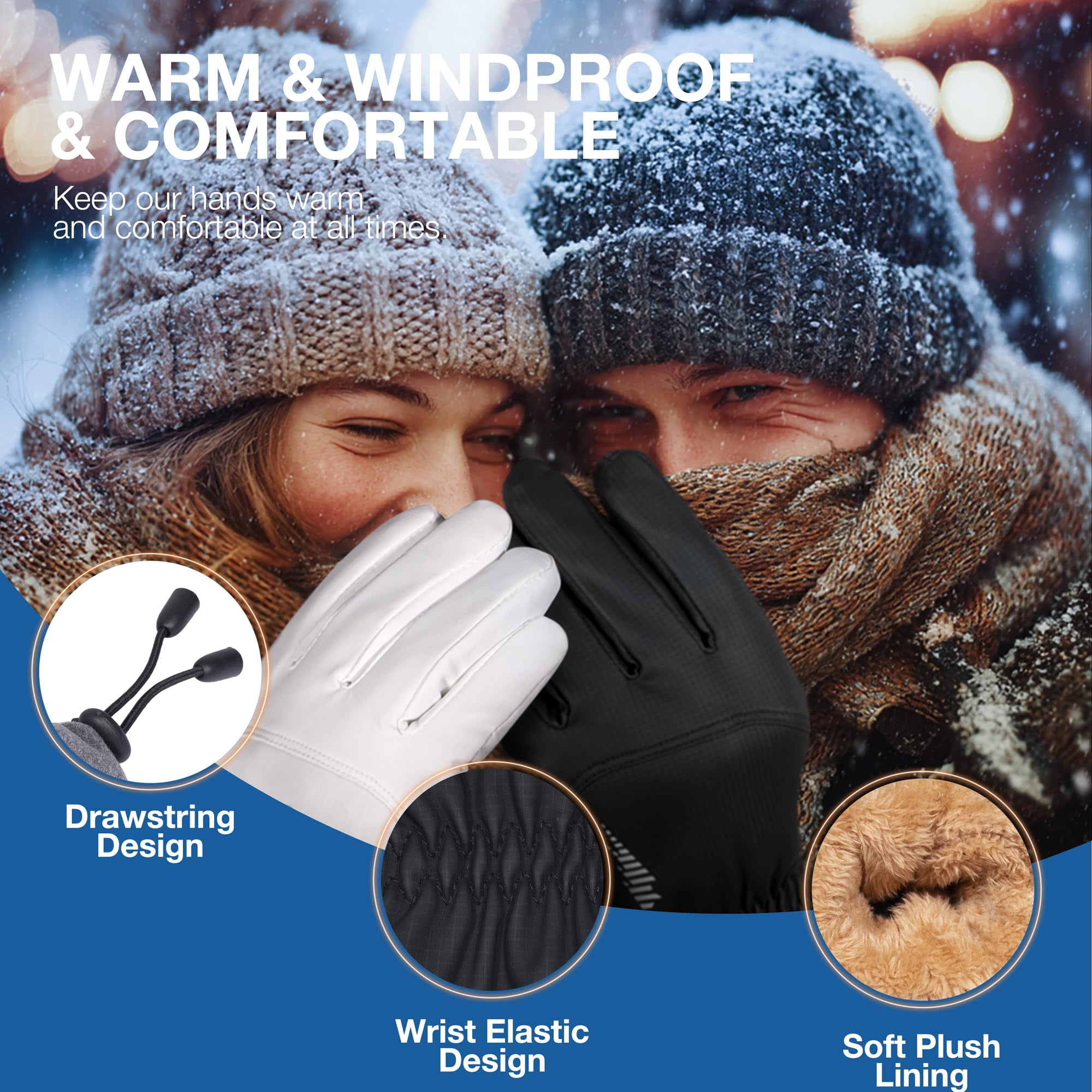 Winter Waterproof Warm Gloves Women Men With Touchscreen Fingers  Ski Snow Windproof For Cold Weather Thermal Running Hiking Driving Cycling Outdoor Sports Daily Work
