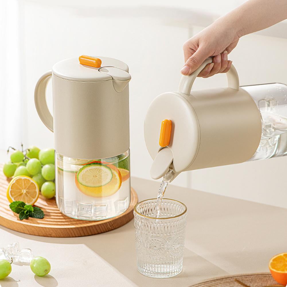 Borosilicate Glass Pitcher with Lid, Thermal Shock Resistant Glass Jug with Plastic Shell, for Iced Tea, Juice, Infused Water