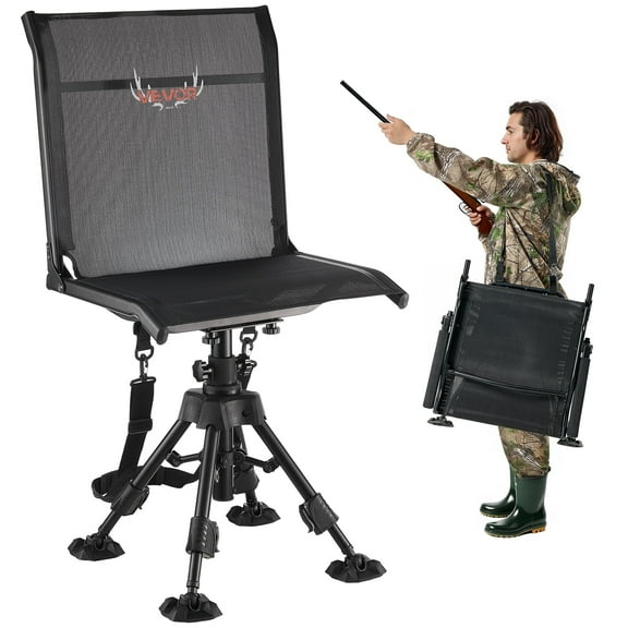 VEVOR Hunting Chair, 360° Silent Swivel, Foldable Portable Blind Chair, Heavy-Duty Steel Frame Ground Stool Seat with Anti-Sink Swivel Feet, Height Adjustable, 350 Lbs Capacity for Fishing Camping