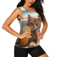 thumbnail image 2 of Fotbe Relaxing Cat With Orange Juice Blusas Sin Mangas para Mujer – Estilo Casual, Corte Suelto, Slim-Fit, Cuello Redondo Deportivo, Tops de Verano para Gimnasio y Yoga-Small, 2 of 7