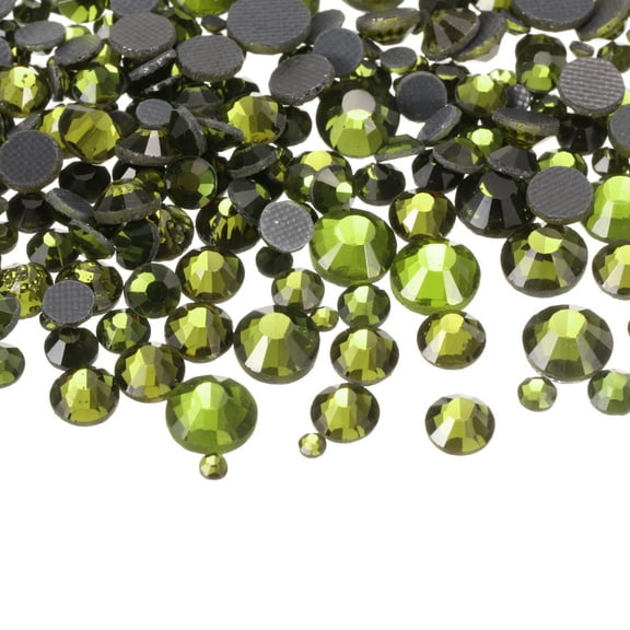 1036 Pcs Hotfix Rhinestones Flatback Crystal Glass Gems with Clear Bag Nail Art Kit for Crafts Clothes DIY Decoration 5 Sizes (SS6-SS30 Set,Olive Green)
