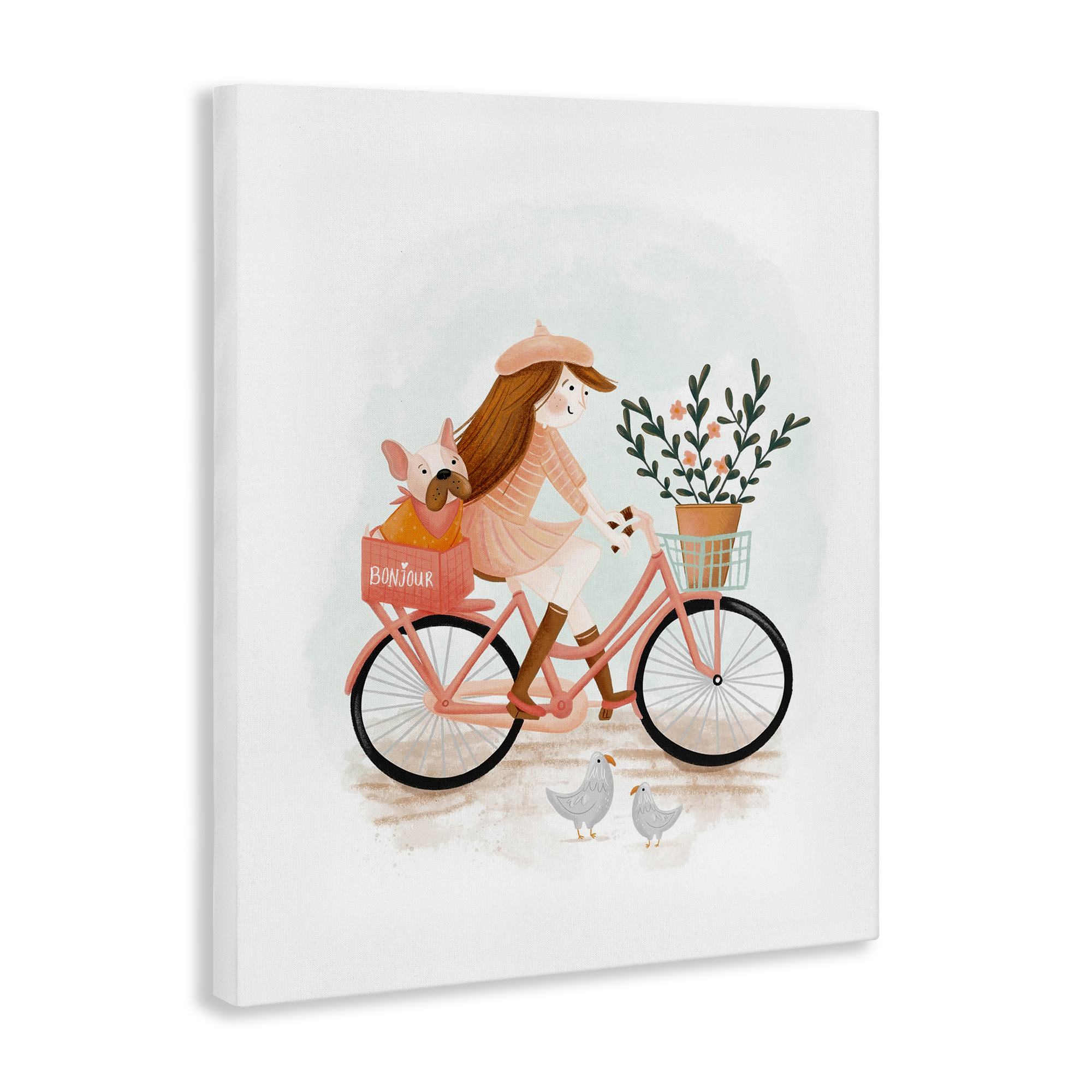 Stupell Industries Paris Girl on Bike Novelty Painting Gallery Wrapped Canvas Art Print Wall Art, 36 x 48