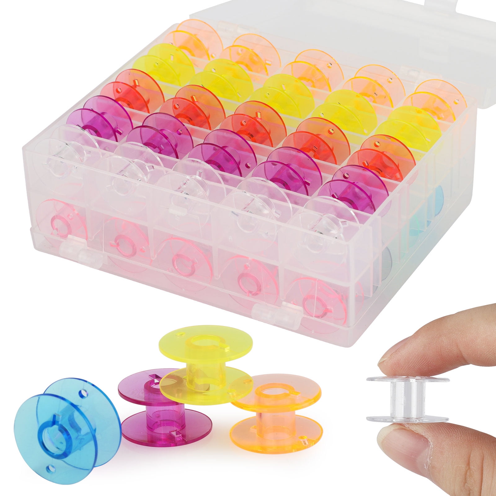 Mumusuki 50PCS Art Craft Double-Deck Plastic Boxed Color Transparent Plastic Bobbins Sewing Machine Spool Tool