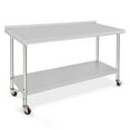 thumbnail image 1 of YUSAZENS Double Layer Stainless Steel Workbench 60 x 24 x 35 Inch, Mobile Workshop Worktable with Wheels and Rear Back Panel, 1 of 8