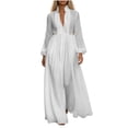 thumbnail image 2 of Guieoi Dresses for Women 2026 Fall Long-Sleeve Stand-Up Collar Single-Breasted Pleated Casual Maxi Dress White S, 2 of 5