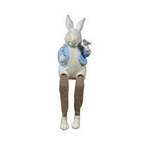Easter-Decorations Blue Bunny-Decor Spring-Figurines Table-Centerpiece, 8.85"x2.59" Spring Decorations Resin Rabbits with Flower and Bird Tabletop Ornaments for Home Farmhouse